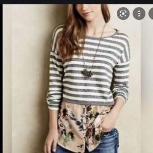 EUC Anthropologie 9-H15 STCL Stripes & Floral Hi-Lo Top XL